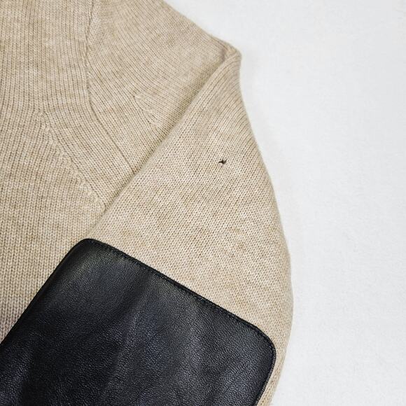 JCrew Cashmere Wool Sweater Women M Leather Elbow Patch V-Neck Quiet Luxury FLAW - Picture 7 of 13